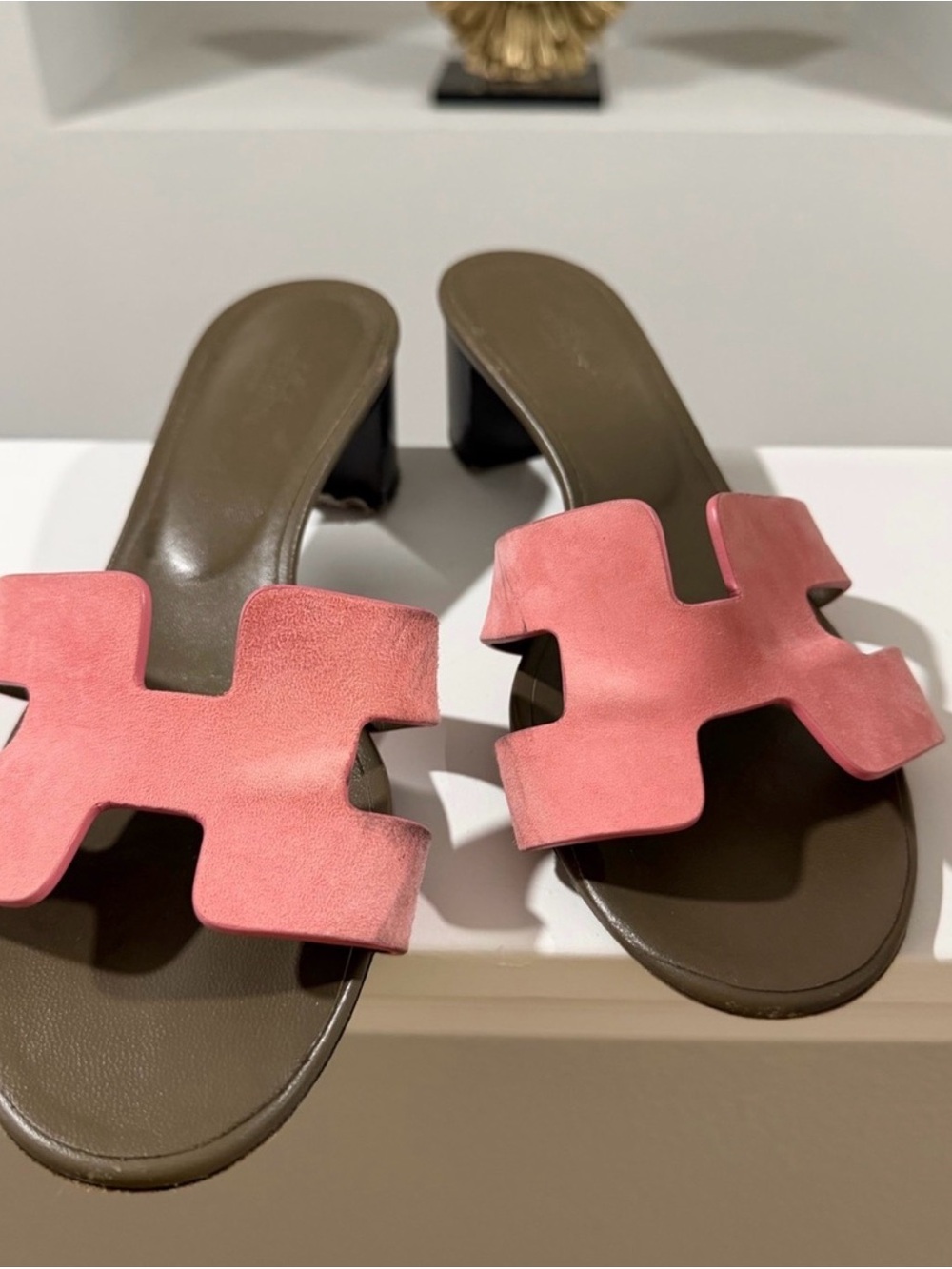 Hermes Pink Suede Oran Slide Mules